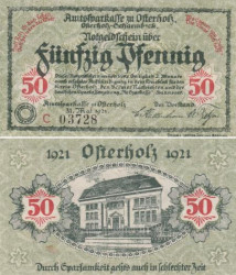 Бона. Германия. Остерхольц 50 пфеннигов 1921 год. Нотгельд зеленый. (XF)
