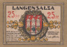  Бона. Германия. Бад-Лангензальца 25 пфеннигов 1921 год. Нотгельд. (XF) 