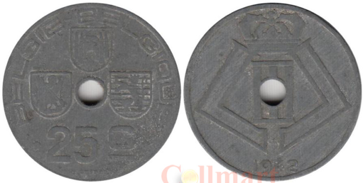  Бельгия. 25 сантимов 1942 год. BELGIE - BELGIQUE 