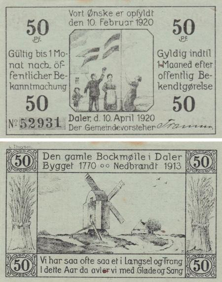  Бона. Германия / Дания. Далер 50 пфеннигов 1920 год. Нотгельд. (XF) 