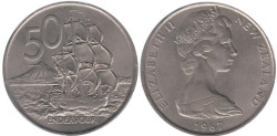 Новая Зеландия. 50 центов 1967 год. Парусник Индевор.