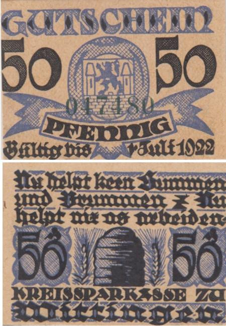  Бона. Германия. Виттинген 50 пфеннигов 1922 год. Нотгельд. (XF) 