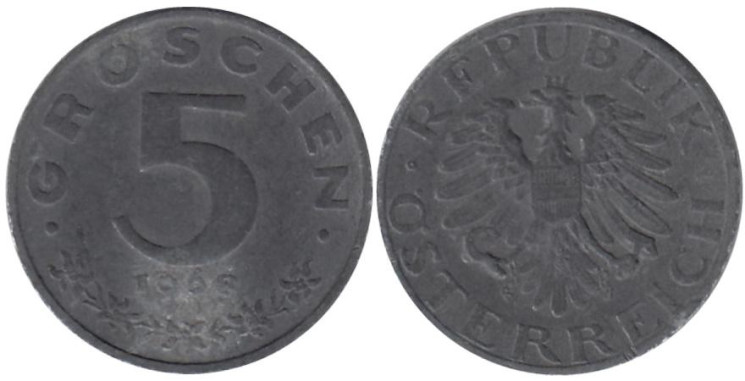  Австрия. 5 грошей 1968 год. 
