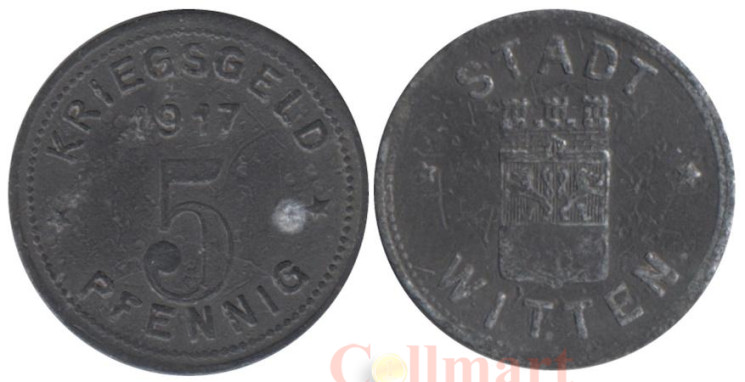  Германия. Виттен. 5 пфеннигов 1917 год. Нотгельд. 