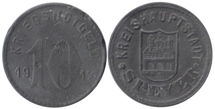  Германия. Шпайер. 10 пфеннигов 1917 год. Нотгельд. 
