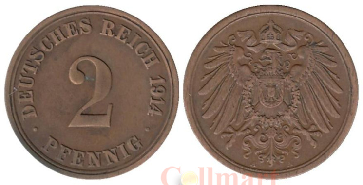  Германская империя. 2 пфеннига 1914 год. (A) 