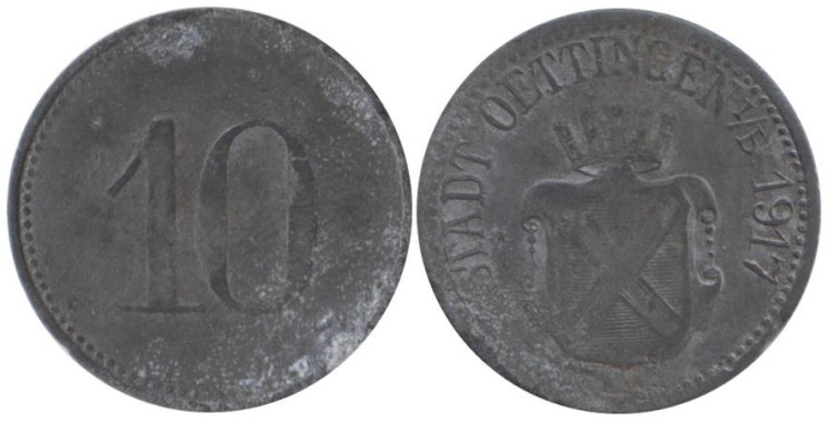  Германия. Эттинген-ин-Байерн. 10 пфеннигов 1917 год. Нотгельд. 