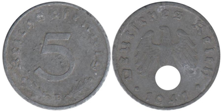  Германия - Третий рейх. 5 рейхспфеннигов 1941 год. (B) 