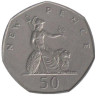  Великобритания. 50 новых пенсов 1969 год. Британия и лев. 