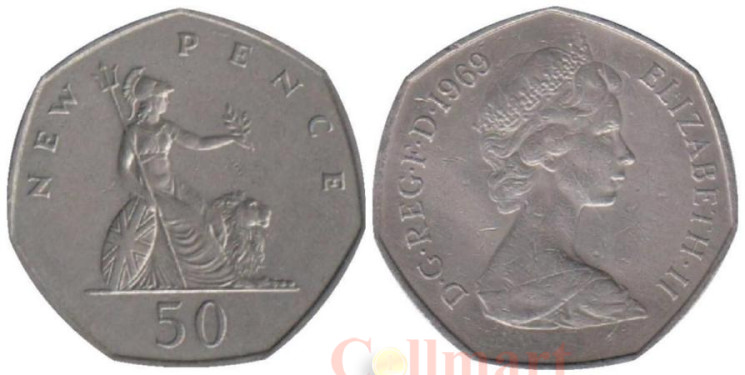  Великобритания. 50 новых пенсов 1969 год. 