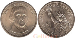 США. 1 доллар 2007 год. 3-й Президент США - Томас Джеферсон (1801-1809). (P)