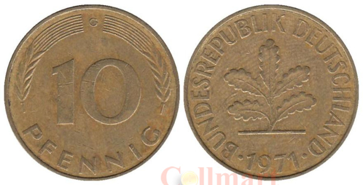  ФРГ. 10 пфеннигов 1971 год. (G) 