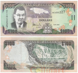 Бона. Ямайка 100 долларов 2004 год. Сэр Дональд Сангстер. (XF)