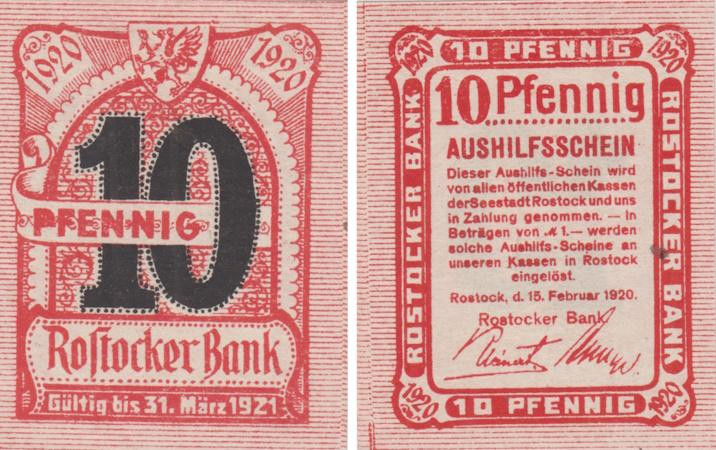  Бона. Германия. Росток 10 пфеннигов 1920 год. Нотгельд. (XF) 