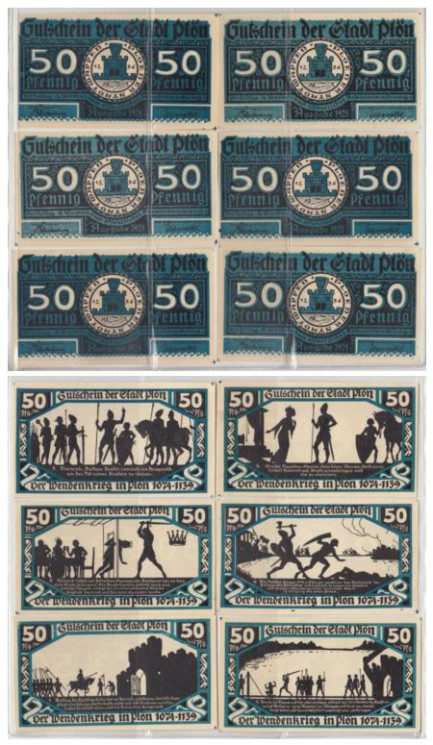  Набор банкнот. Германия. Плён 50 пфеннигов 1921 год. Нотгельды, 6 штук. (XF) 