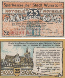 Бона. Германия. Вунсторф 25 пфеннигов 1920 год. Нотгельд. (XF)