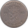  Норвегия. 1 крона 1953 год. Королевская монограмма Хокона VII. 