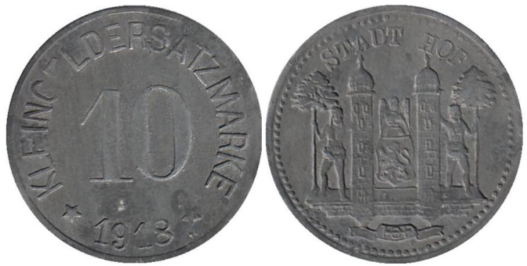  Германия. Хоф. 10 пфеннигов 1918 год. Нотгельд. 