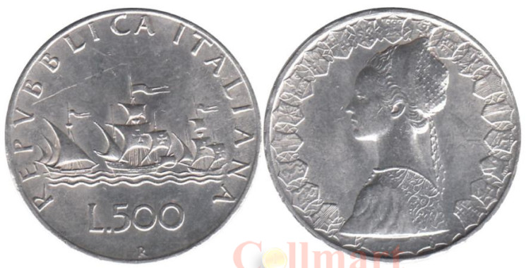  Италия. 500 лир 1966 год. Три каравеллы. 