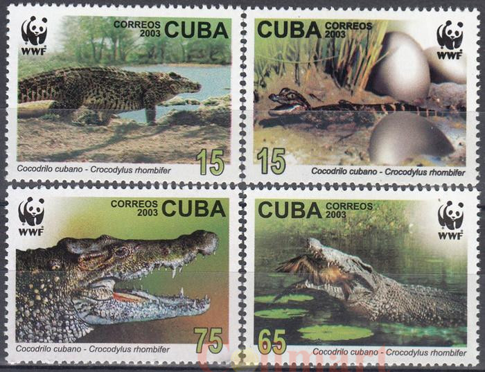  Набор марок. Куба. Кубинский крокодил. (4 штуки) 