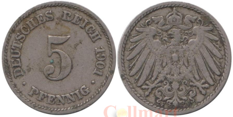  Германская империя. 5 пфеннигов 1901 год. (F) 