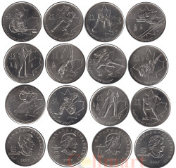 Канада. 25 центов 2007-2009 год. Олимпиада в Ванкувере. (набор монет 12 штук)