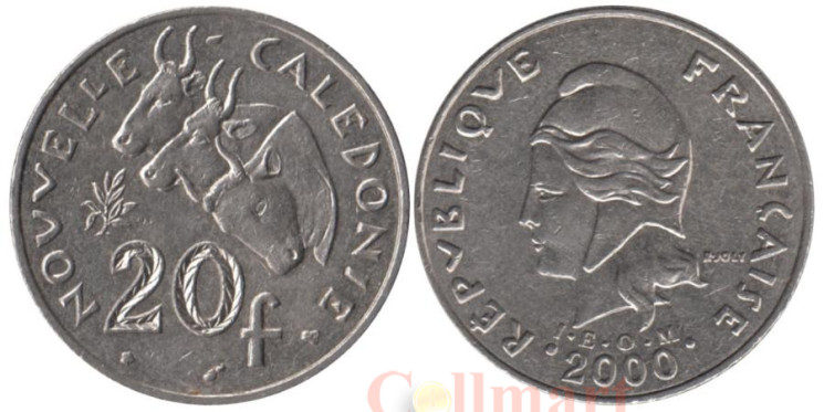  Новая Каледония. 20 франков 2000 год. Быки. 
