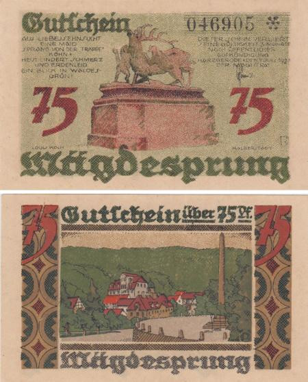  Бона. Германия. Харцгероде 75 пфеннигов 1921 год. Охота на оленя. Нотгельд. (XF) 