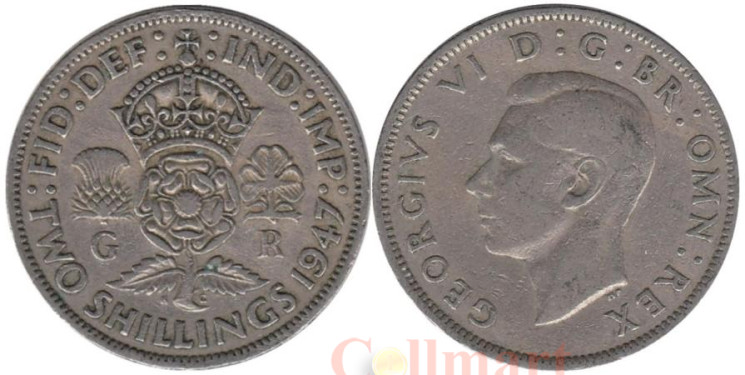  Великобритания. 2 шиллинга (флорин) 1947 год. Король Георг VI. 