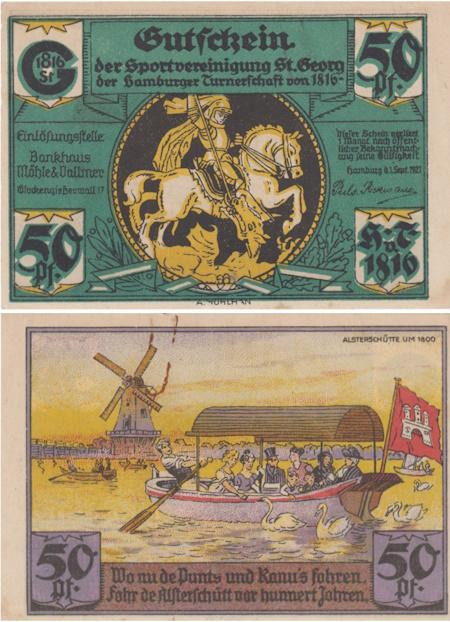  Бона. Германия. Гамбург 50 пфеннигов 1921 год. Катание на лодке. Нотгельд. (VF) 