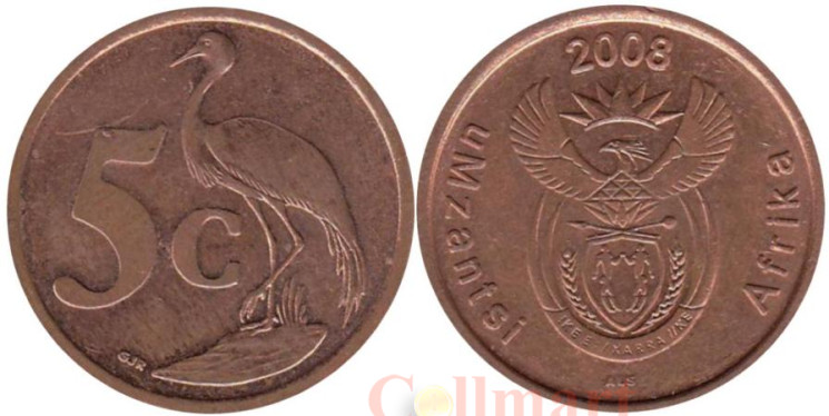  ЮАР. 5 центов 2008 год. Африканская красавка. 