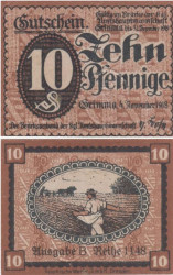 Бона. Германия. Гримма 10 пфеннигов 1918 год. Нотгельд. (XF)