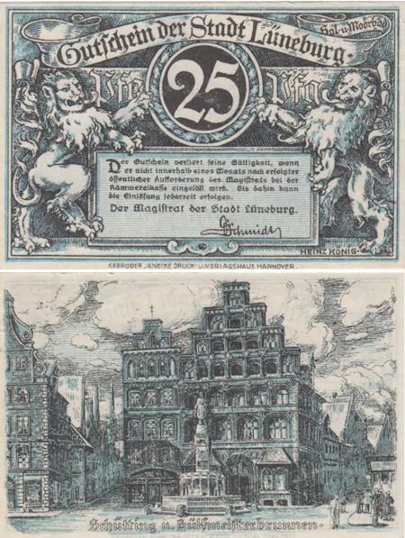  Бона. Германия. Люнебург 25 пфеннигов 1920 год. Нотгельд. (XF) 