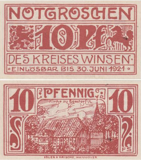  Бона. Германия. Винзен 10 пфеннигов 1921 год. Нотгельд. (XF) 