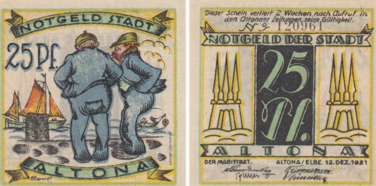  Бона. Германия. Альтона 25 пфеннигов 1921 год. (вариант 2) Нотгельд. (XF) 