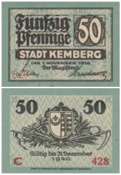 Бона. Германия. Кемберг 50 пфеннигов 1918 год. Нотгельд. (XF)