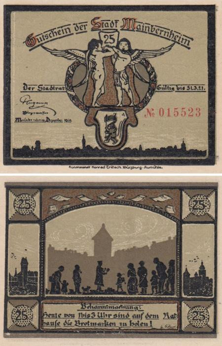  Бона. Германия. Майнбернхайм 25 пфеннигов 1920 год. Нотгельд (XF) 