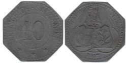 Германия. Фульда. 10 пфеннигов 1917 год. Рыцарь с двумя щитами. Нотгельд, 8-угольник.