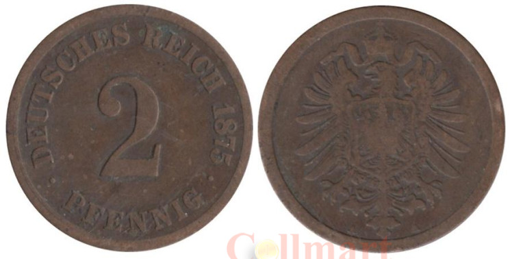  Германская империя. 2 пфеннига 1875 год. (A) 