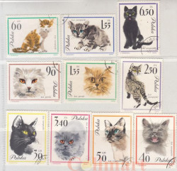 Набор марок. Польша. Кошки (1964). 10 марок.