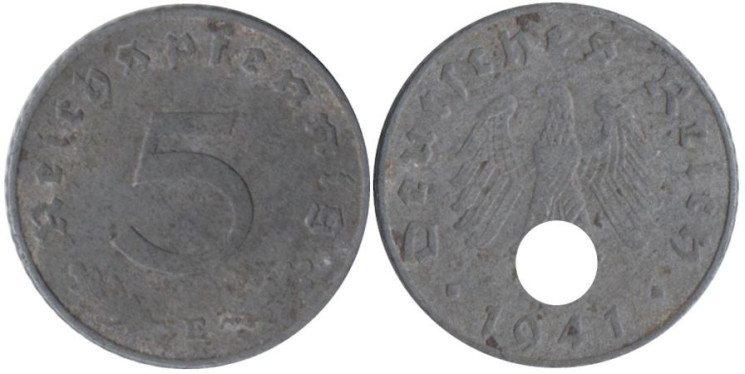  Германия - Третий рейх. 5 рейхспфеннигов 1941 год. (E) 