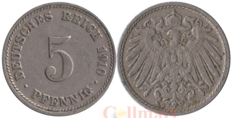  Германская империя. 5 пфеннигов 1910 год. (D) 