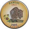  США. 25 центов 2005 год. Квотер штата Канзас. цветное покрытие (D). 