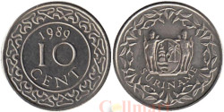 Суринам. 10 центов 1989 год. Герб.