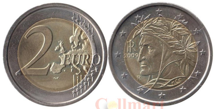  Италия. 2 евро 2009 год. Данте Алигьери. 