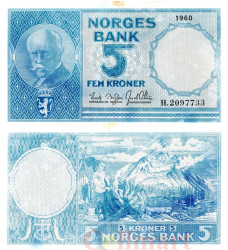 Бона. Норвегия 5 крон 1960 год. Фритьоф Нансен. (VF)