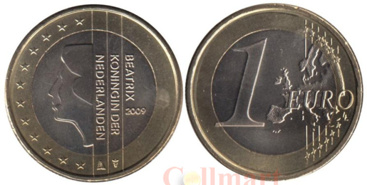  Нидерланды. 1 евро 2009 год. 