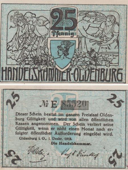  Бона. Германия. Ольденбург 25 пфеннигов 1918 год. Нотгельд. (XF) 