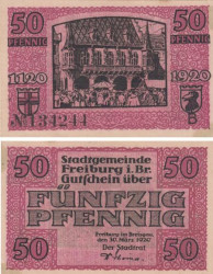 Бона. Германия. Фрайбург-им-Брайсгау 50 пфеннигов 1920 год. Нотгельд. (VF)