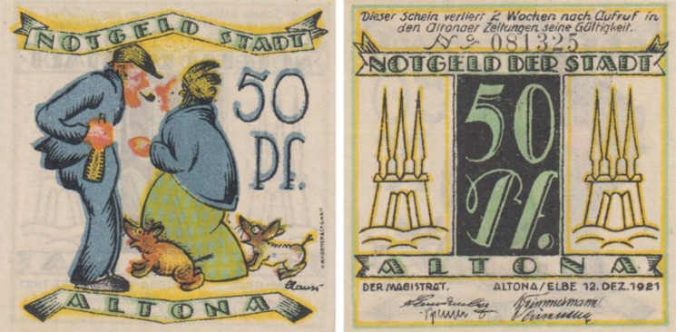  Бона. Германия. Альтона 50 пфеннигов 1921 год. (вариант 2) Нотгельд. (XF) 